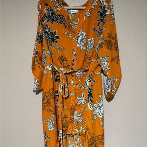Floral Orange Wrap long button down tunic